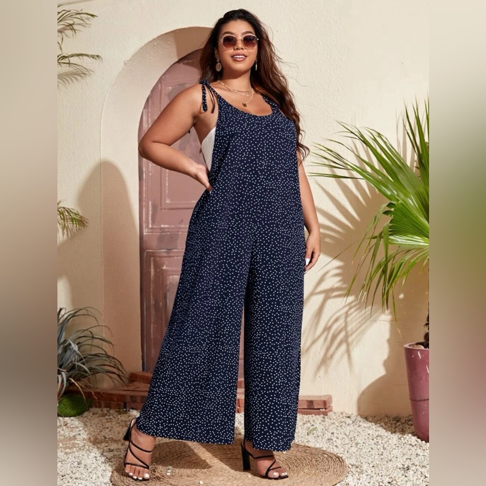 Navy Blue PolkaDot Jumpsuit- SHEIN CURVE- 2XL